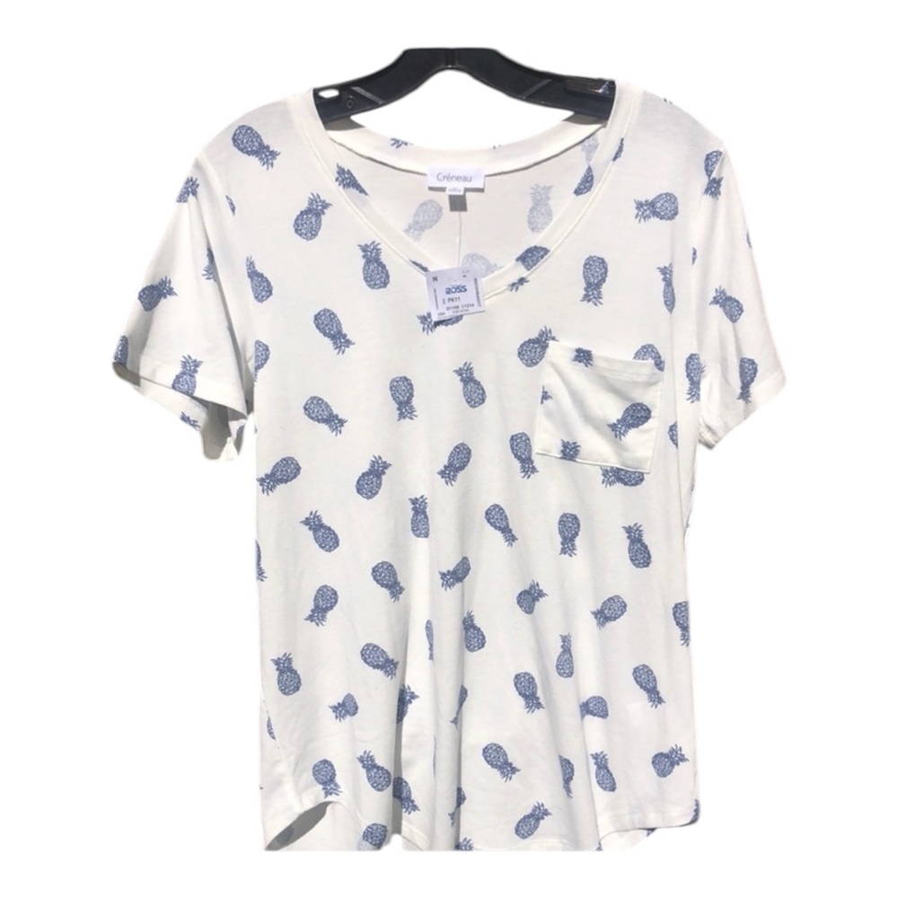 NWT white and blue pineapple shirt size M